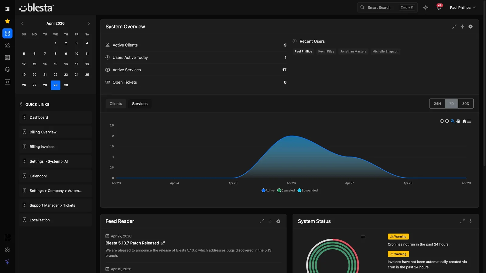 Blesta interface preview