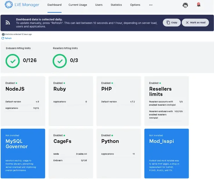 CloudLinux interface preview