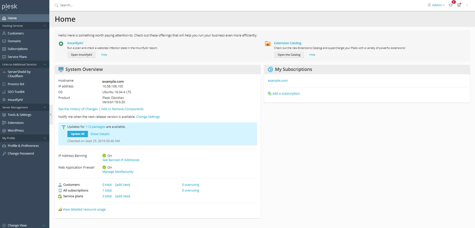 Plesk interface preview